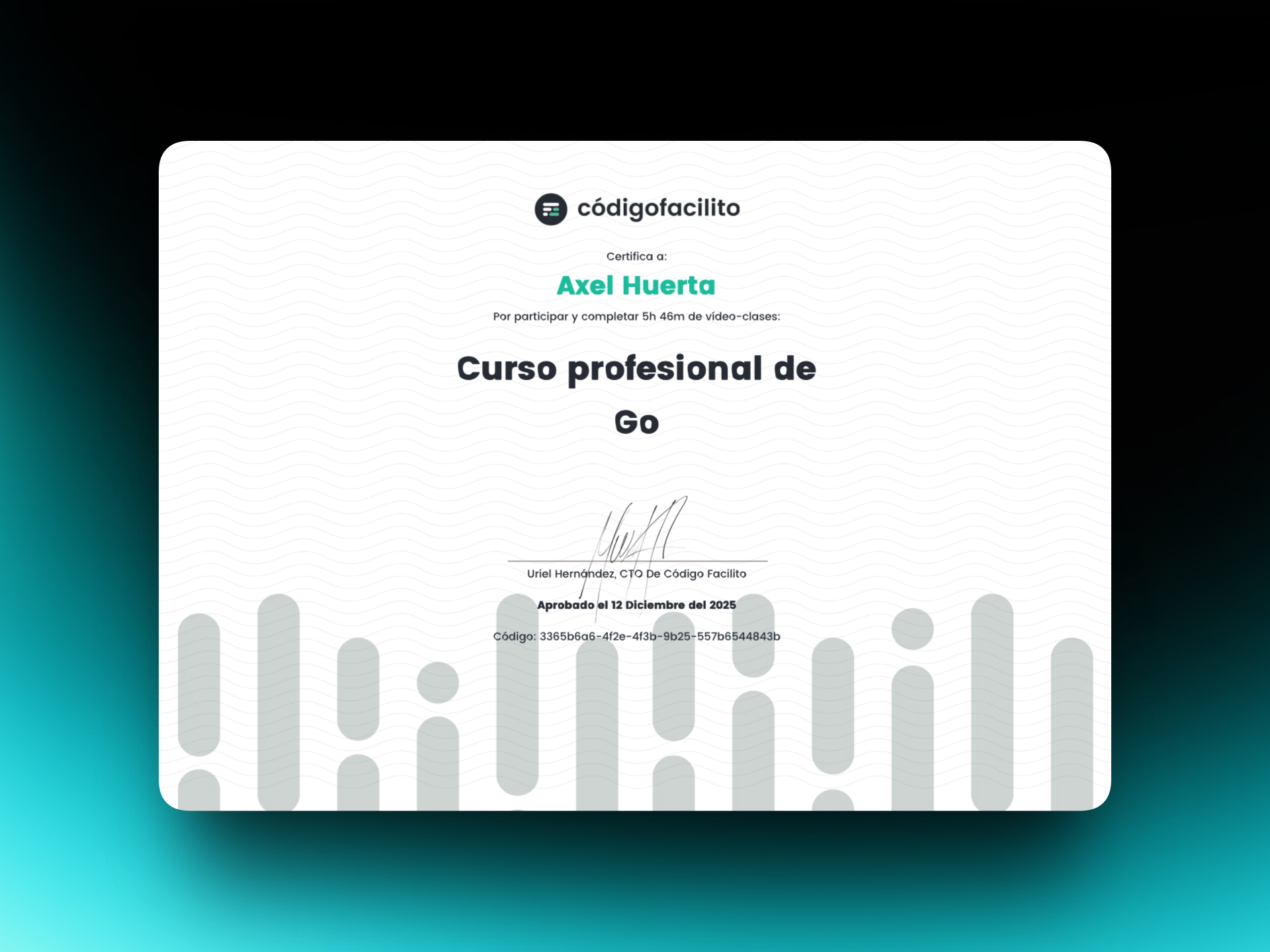 Certificado de Curso profesional de Go de Código Facilito