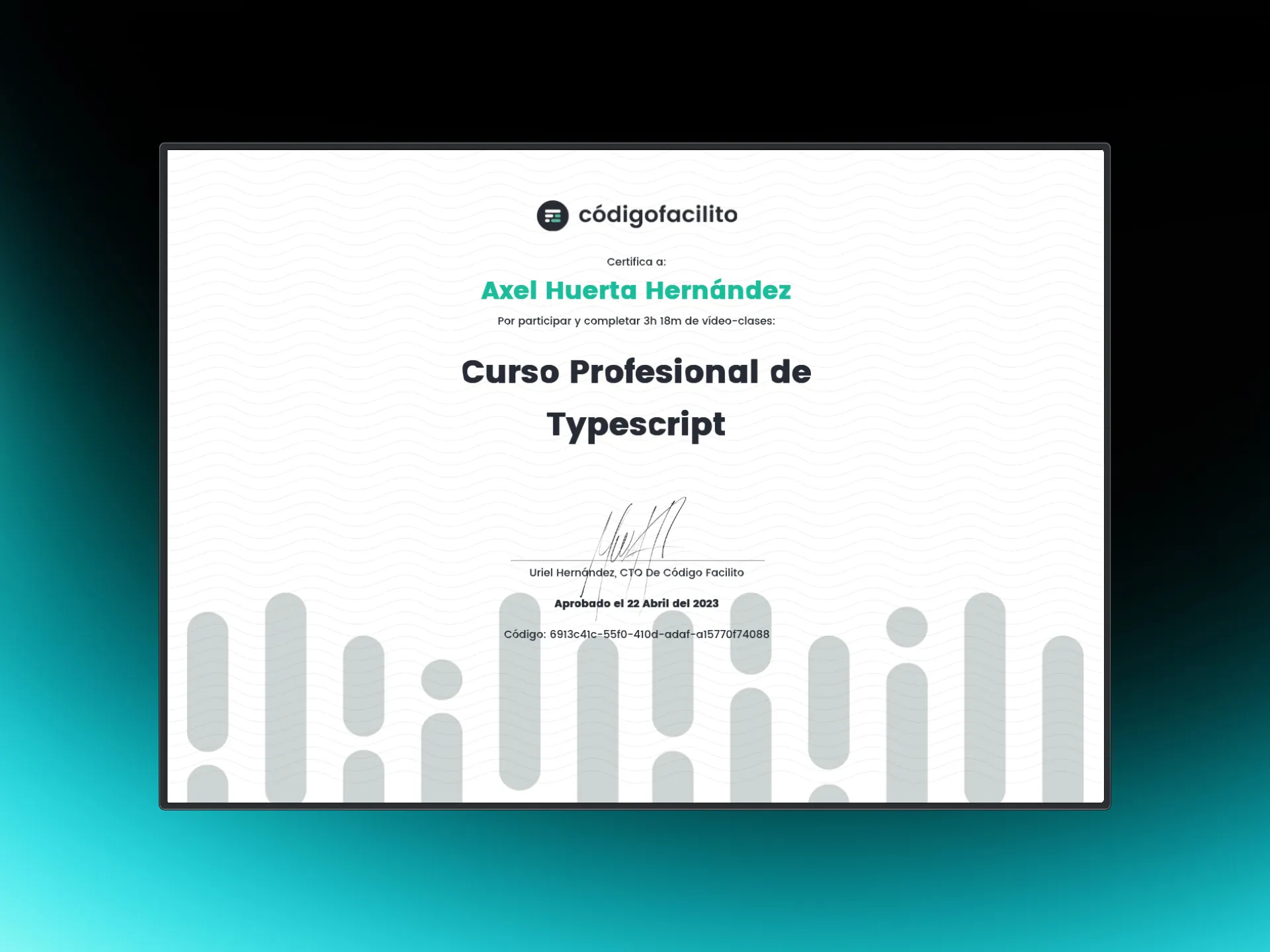 Certificado de Curso Profesional de Typescript de Código Facilito